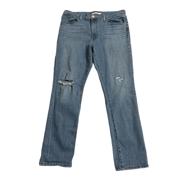 Levi's Denim - Levi's 724 High Rise Straight Leg Jeans Womans 33 Light Wash Distressed